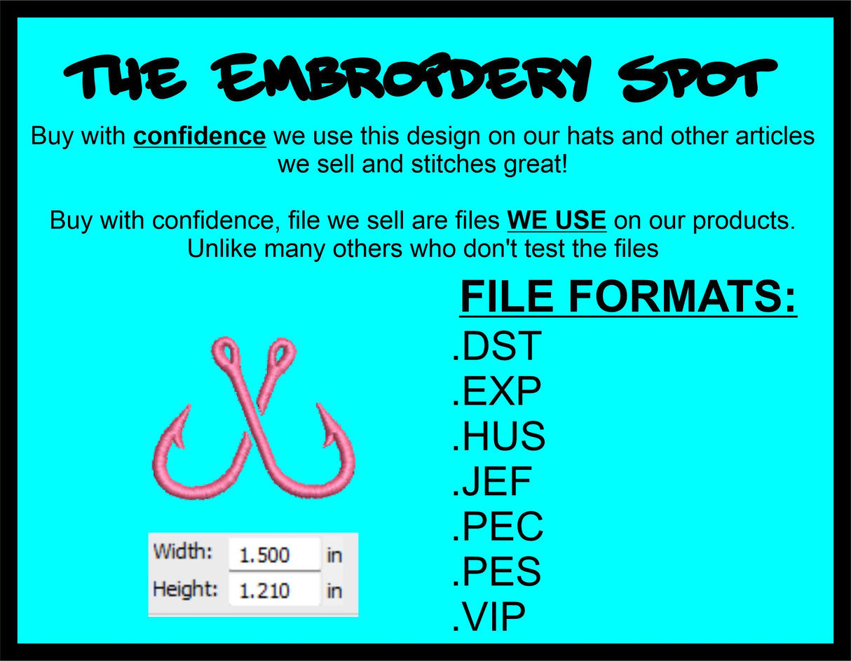 Double Fish Hook Machine Embroidery Design | Instant Download | 7 format files
