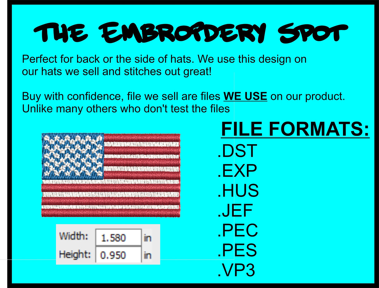 US Flag Rear or Side Machine Embroidery Design | Instant Download | 7 format files