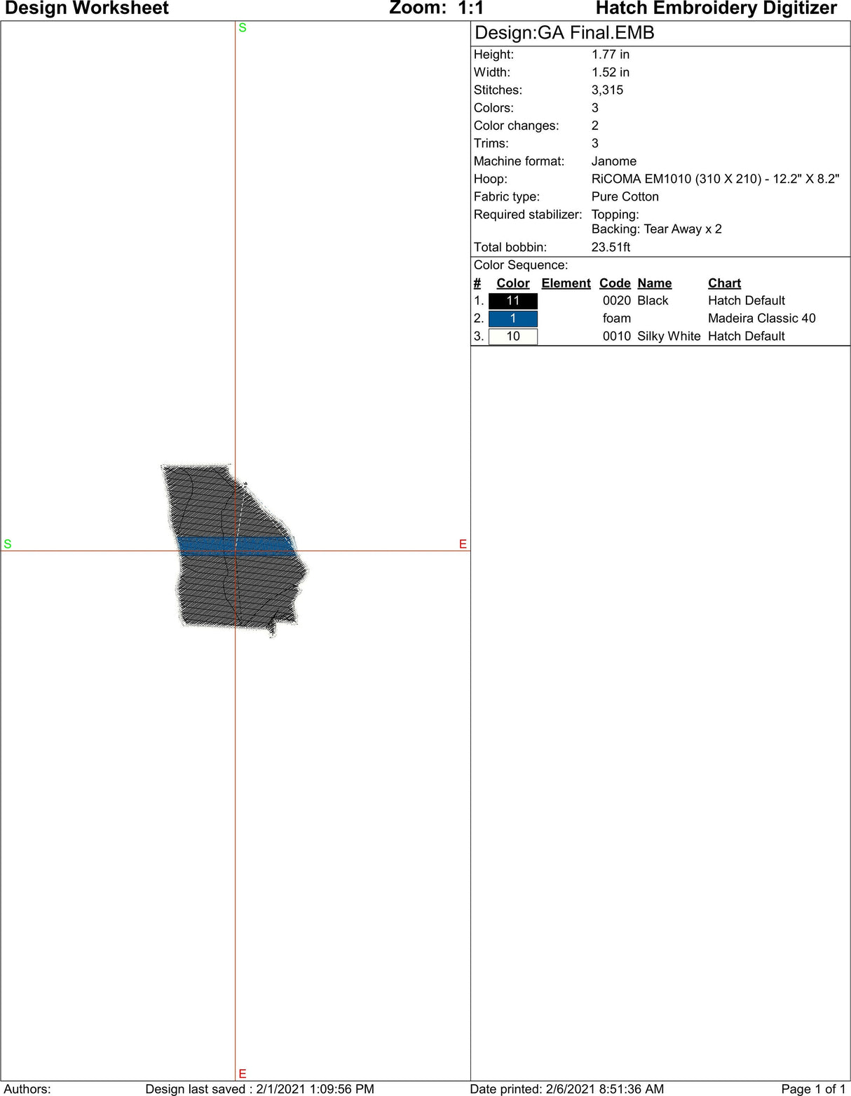 Georgia State Thin Blue Line Machine Embroidery Design | Instant Download | 7 format files