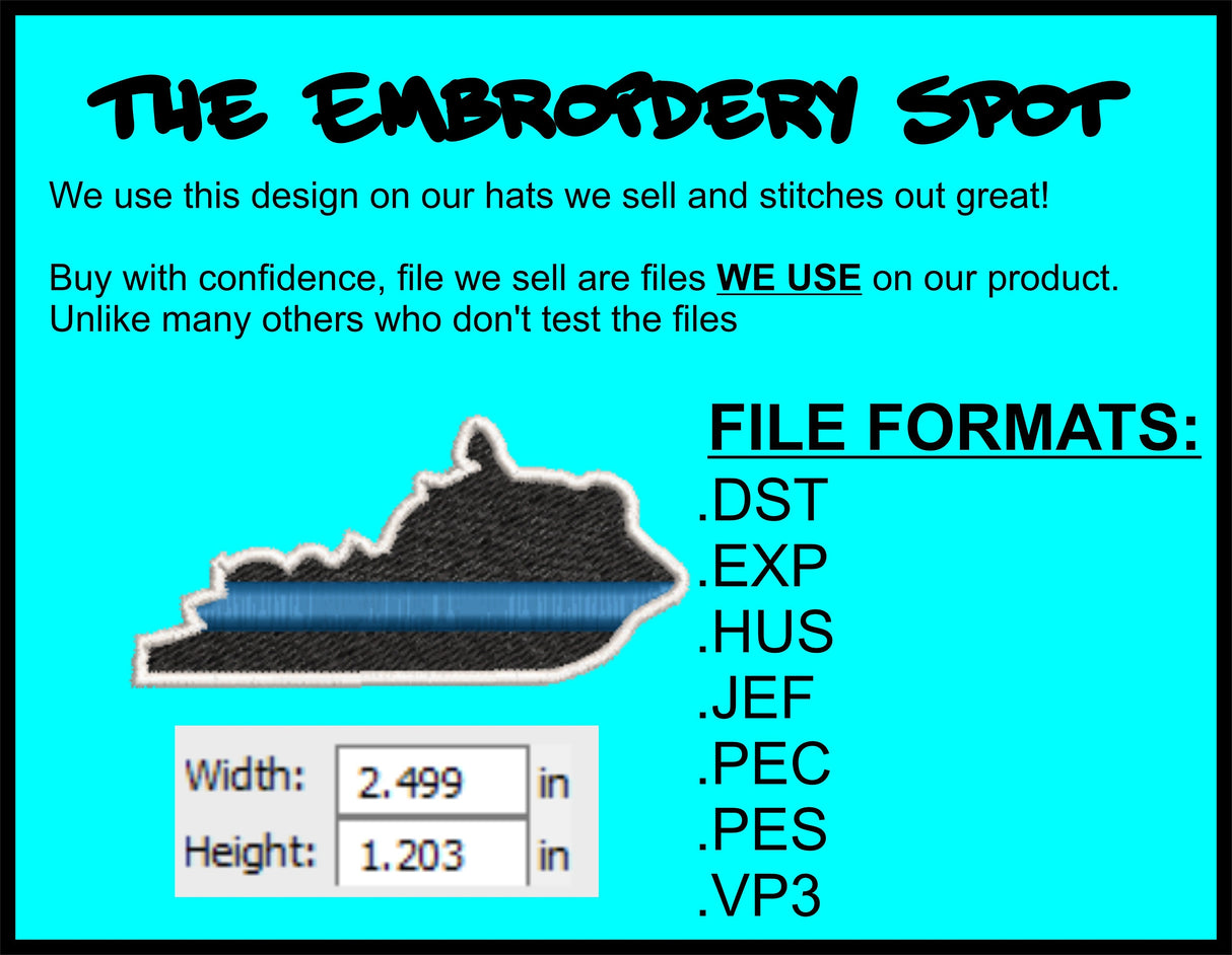 Kentucky State Thin Blue Line Machine Embroidery Design | Instant Download | 7 format files