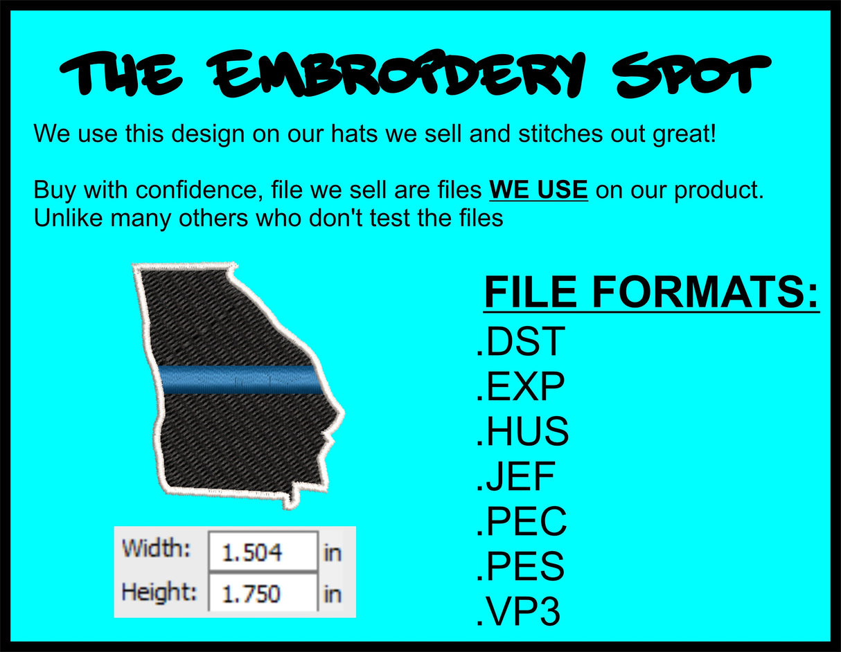 Georgia State Thin Blue Line Machine Embroidery Design | Instant Download | 7 format files