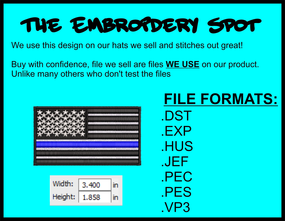 Thin Blue Line US Flag Machine Embroidery Design | Instant Download | 7 format files