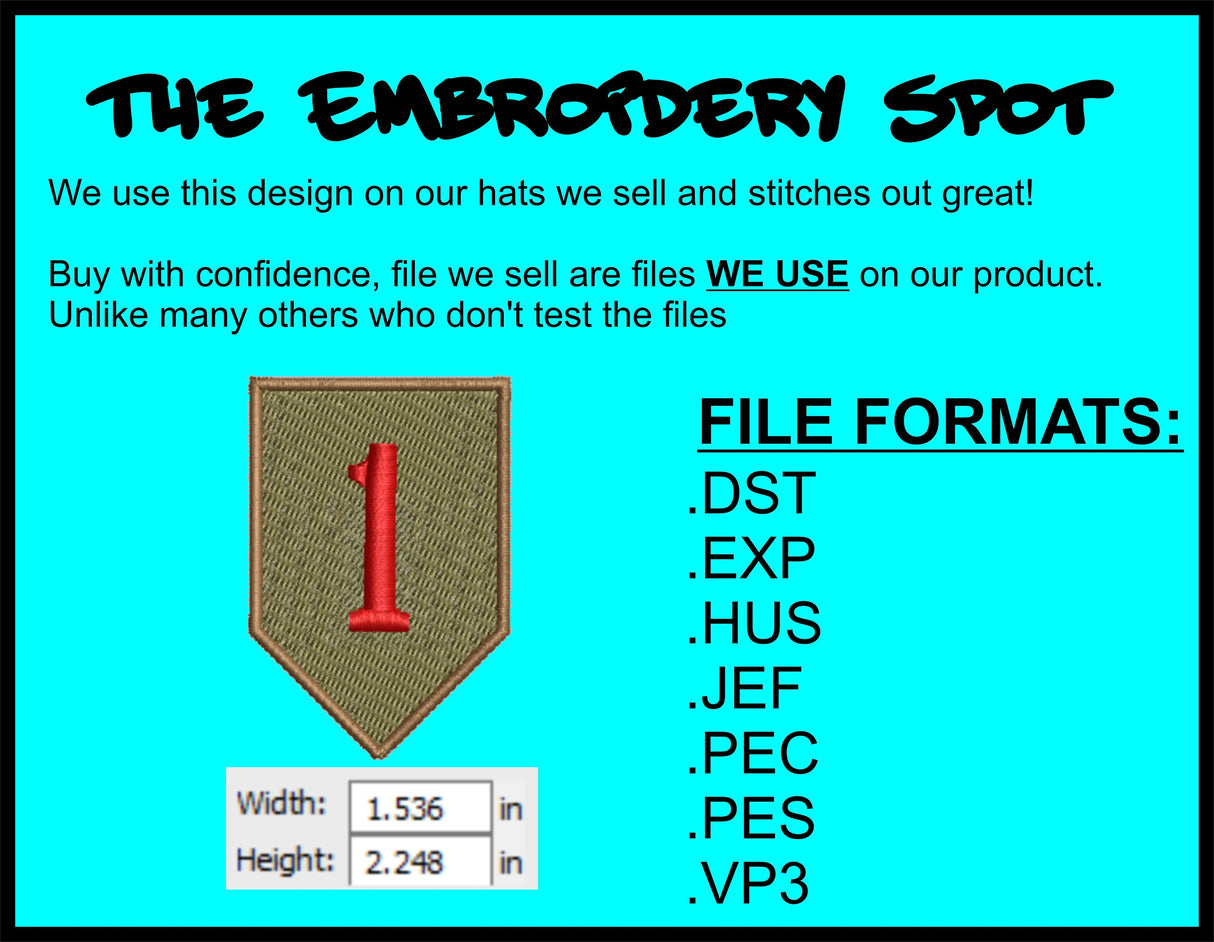 1st Infantry Division Big Red 1 Machine Embroidery Design | Instant Download | 7 format files