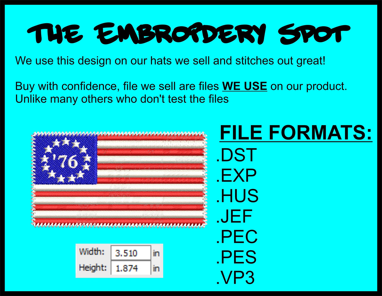 Betsy Ross US Flag Machine Embroidery Design | Instant Download | 7 format files
