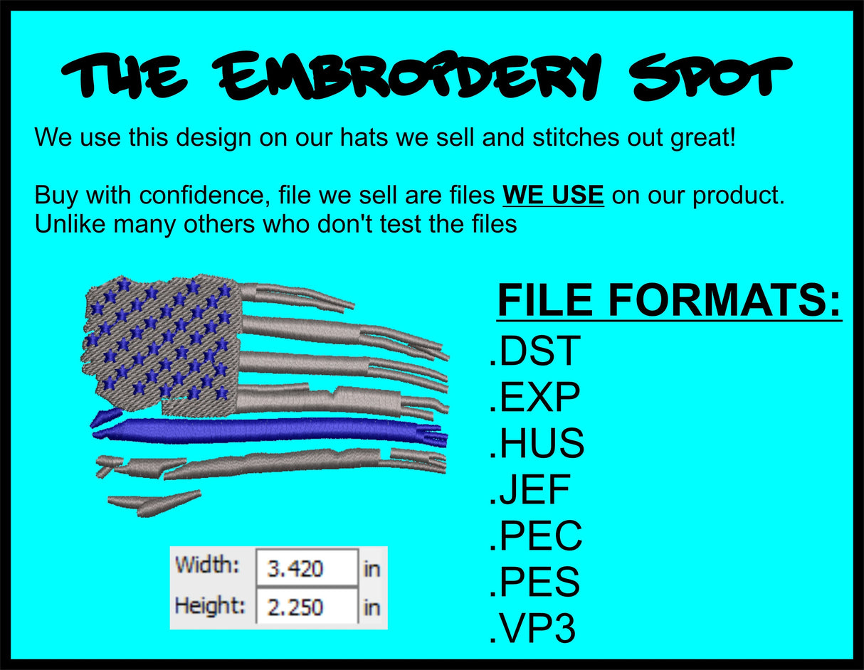 Wavy Thin Blue Line US Flag Machine Embroidery Design | Instant Download | 7 format files