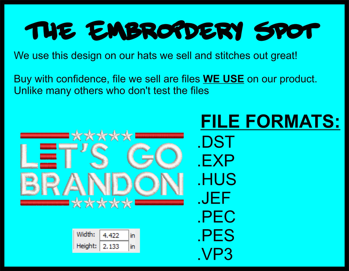 LET'S GO BRANDON Machine Embroidery Design Files | Instant Download | 7 format files