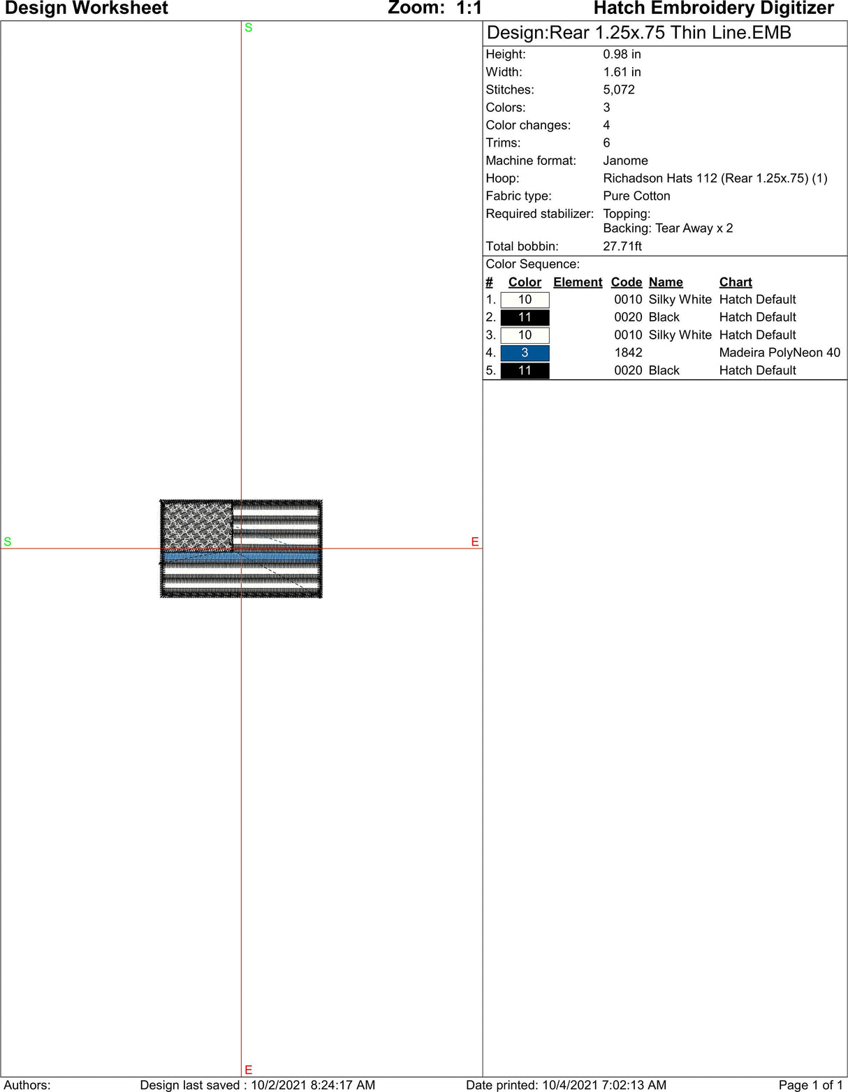 Hat Thin Blue Line US Flag Rear or Side Machine Embroidery Design | Instant Download | 7 format files