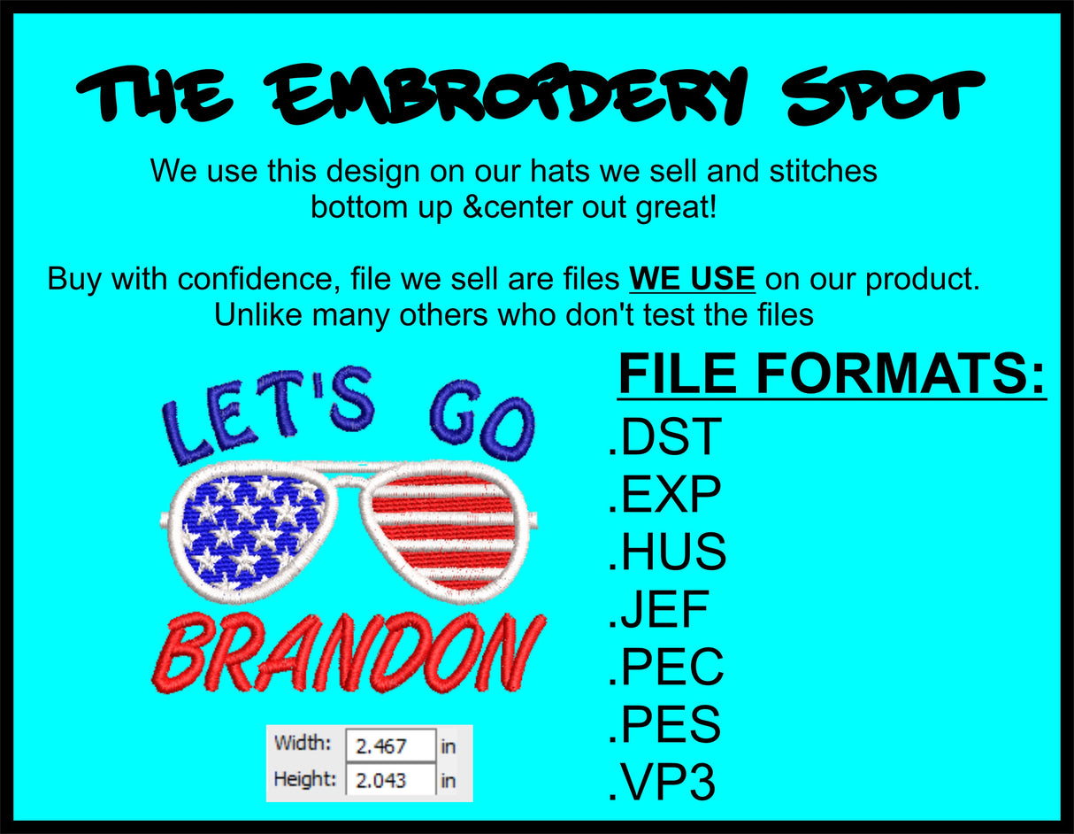 LET'S GO BRANDON Glasses Machine Embroidery Design Files | Instant Download | 7 format files