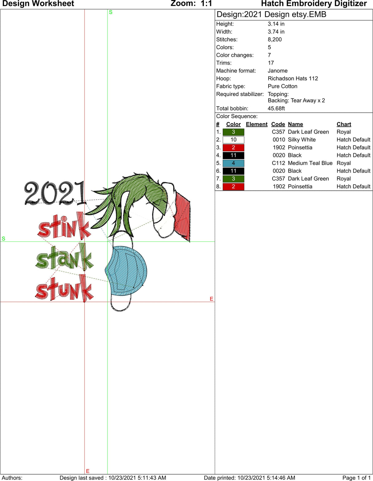 2021 Grinch Stink Stank Stunk Machine Embroidery Design Files | Instant Download | 7 format files