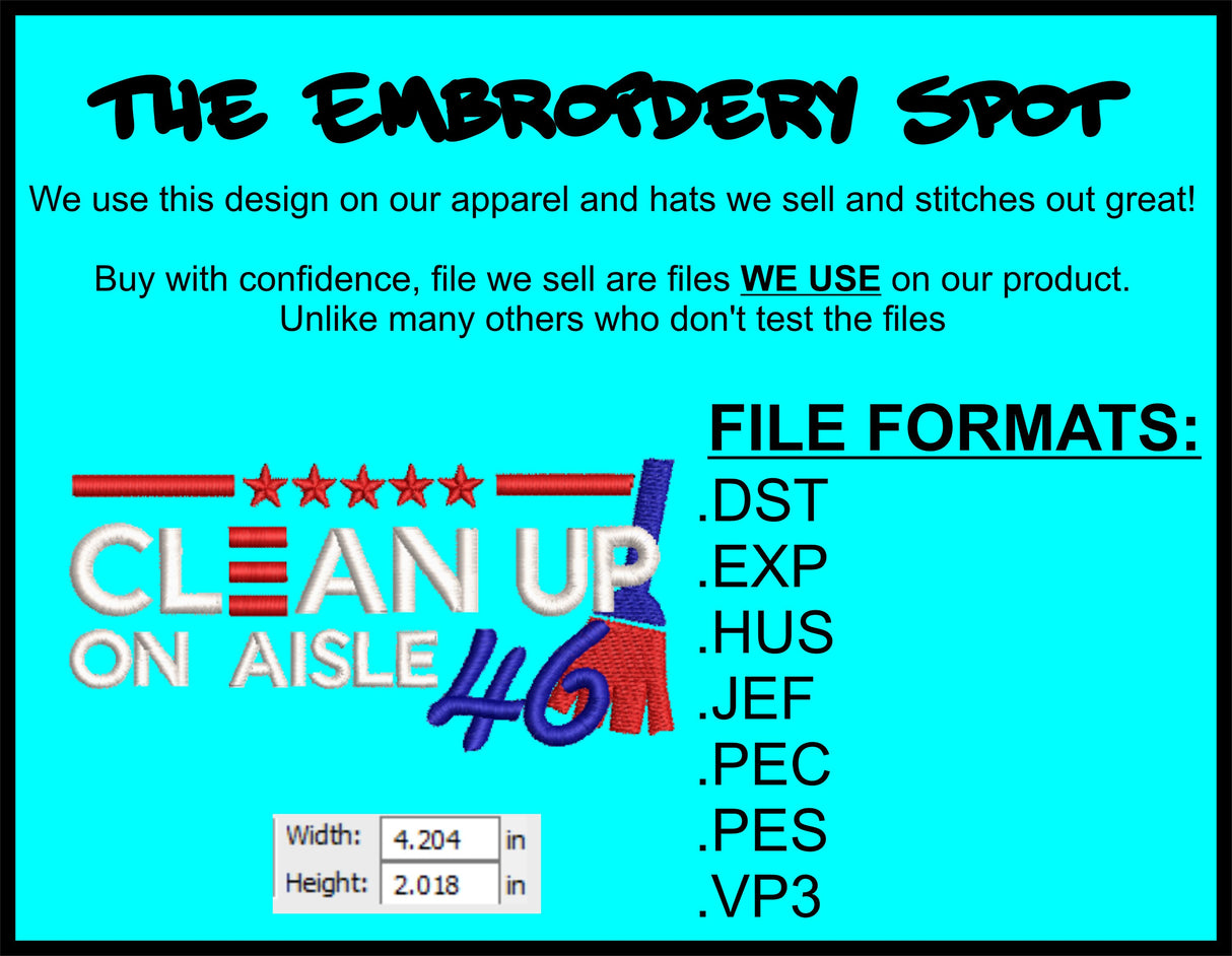 Clean Up On Aisle 46 Machine Embroidery Design Files | Instant Download | 7 format files