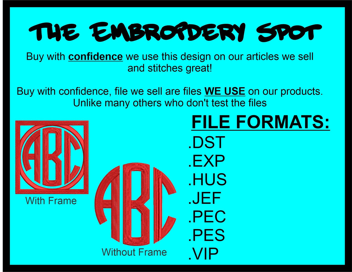 Framed or No Frame Circle Monogram Font for Machine Embroidery Use | Instant Download | 10 format file type |Multiple Sizes