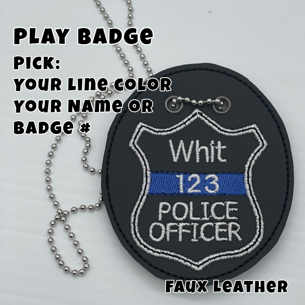 Personalized Junior Police Officer Badge Thin Blue Line Pretend Play
