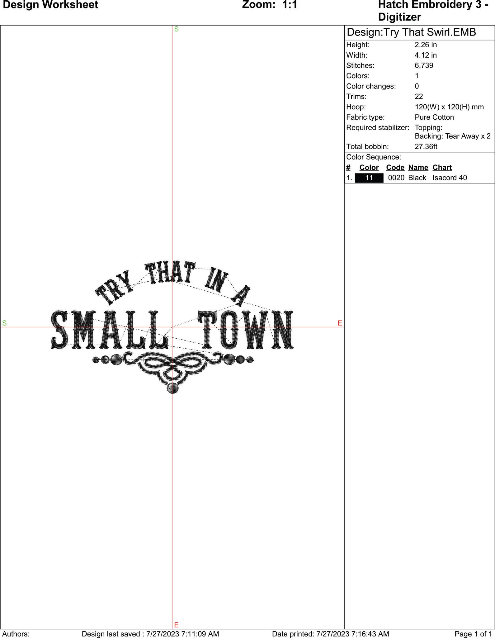 Try That In a Small Town Swirl Machine Embroidery Design | Instant Download |  7 format files