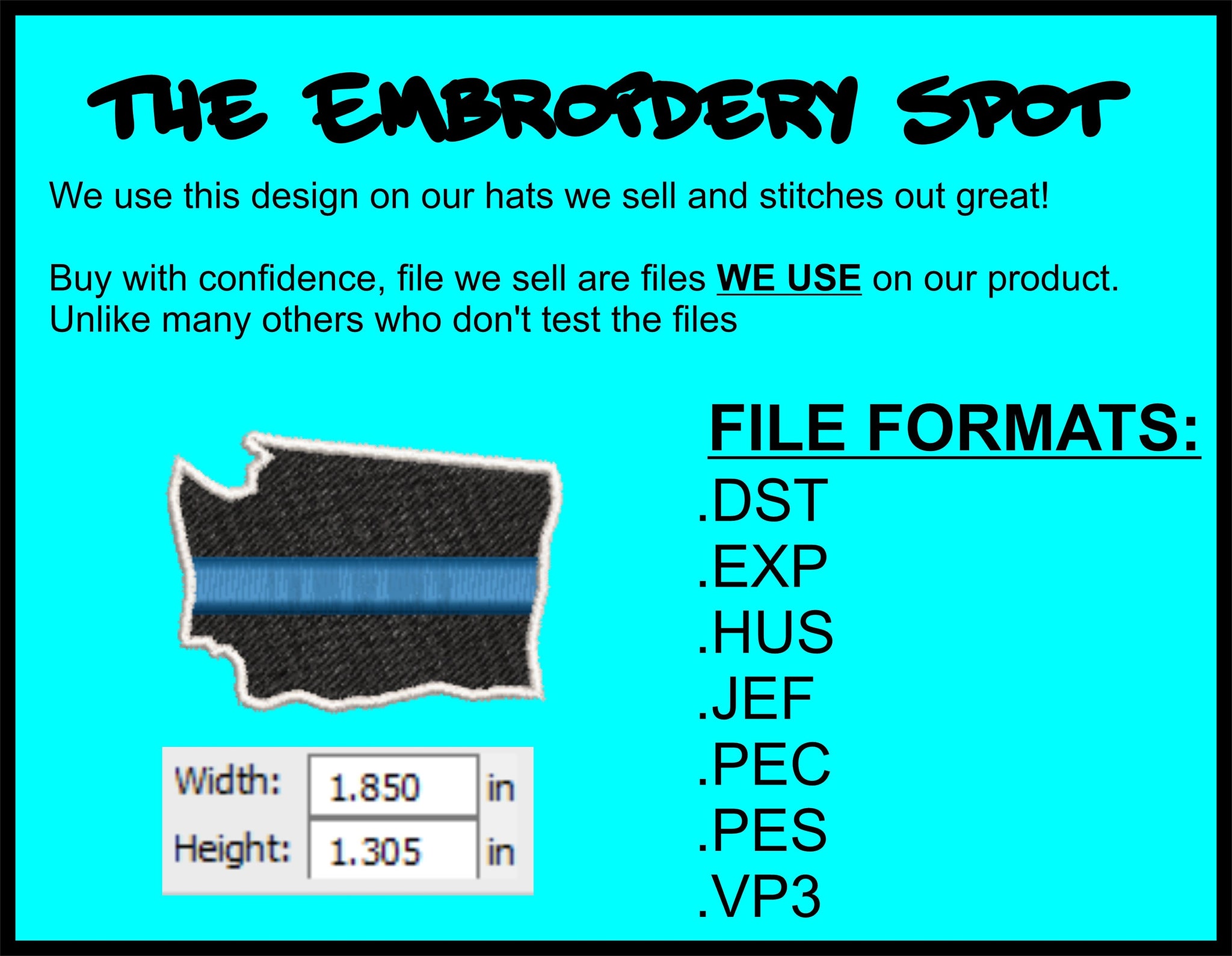 Washington State Thin Blue Line Machine Embroidery Design | Instant Download |  7 format files