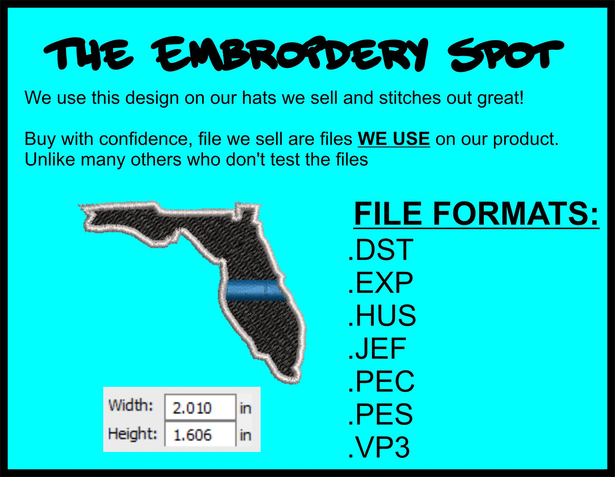Florida State Thin Blue Line Machine Embroidery Design | Instant Download |  7 format files
