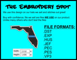 Florida State Thin Blue Line Machine Embroidery Design | Instant Download |  7 format files