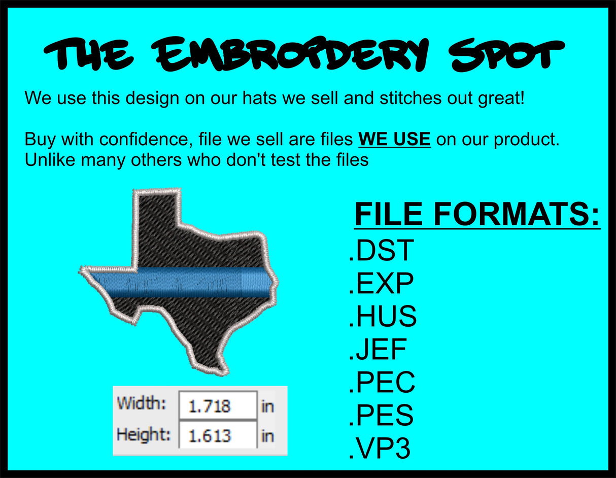 Texas State Thin Blue Line Machine Embroidery Design | Instant Download |  7 format files