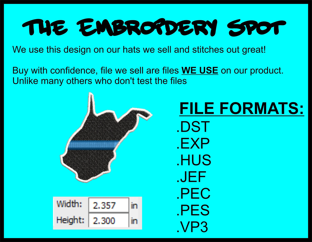 West Virginia State Thin Blue Line Machine Embroidery Design | Instant Download |  7 format files