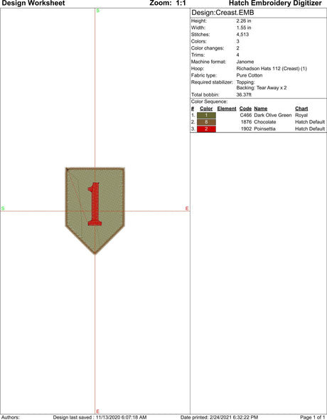 1st Infantry Division Big Red 1  Machine Embroidery Design | Instant Download |  7 format files