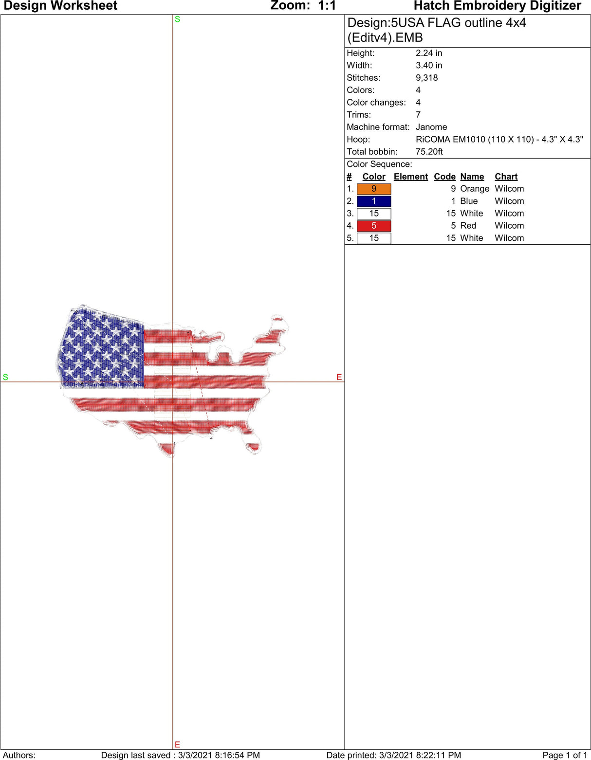 USA Flag Outline Machine Embroidery Design | Instant Download |  7 format files