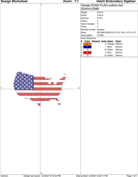 USA Flag Outline Machine Embroidery Design | Instant Download |  7 format files