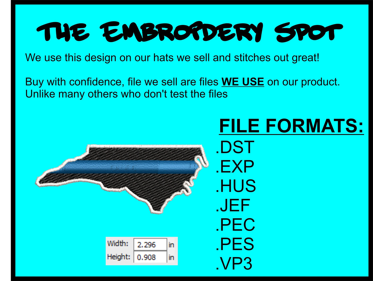 North Carolina  State Thin Blue Line Machine Embroidery Design | Instant Download |  7 format files