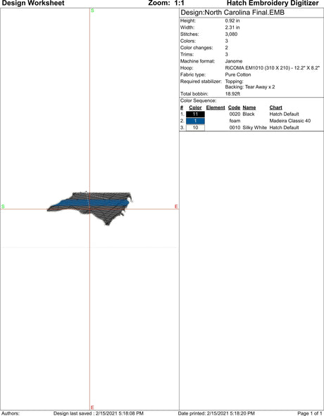 North Carolina  State Thin Blue Line Machine Embroidery Design | Instant Download |  7 format files