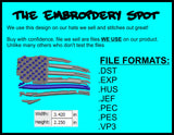 Wavy Thin Blue Line US Flag Machine Embroidery Design | Instant Download |  7 format files