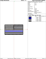 Thin Blue Line US Flag Machine Embroidery Design | Instant Download |  7 format files