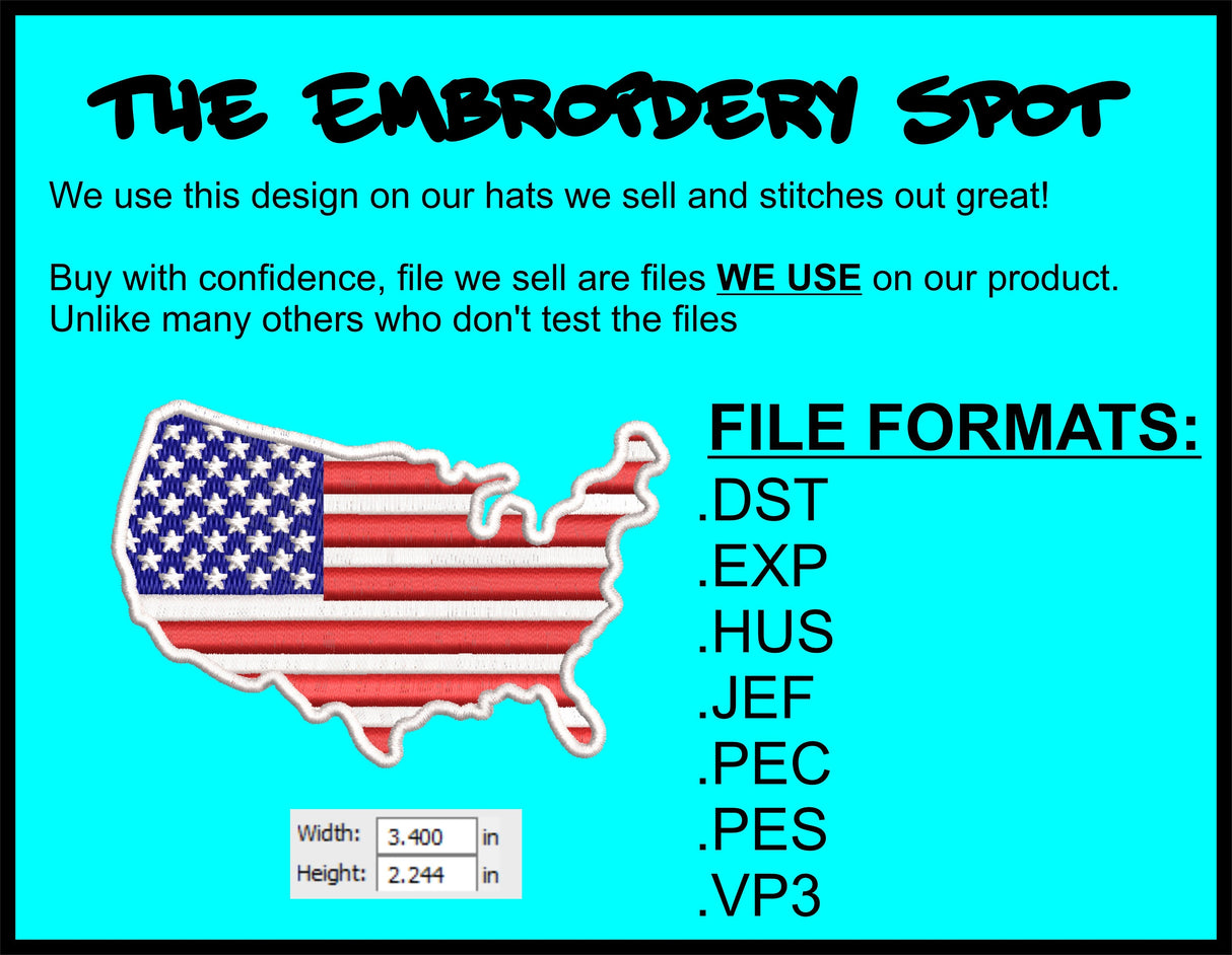 USA Flag Outline Machine Embroidery Design | Instant Download |  7 format files