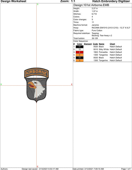 101st Airborne Infantry Division Machine Embroidery Design | Instant Download |  7 format files