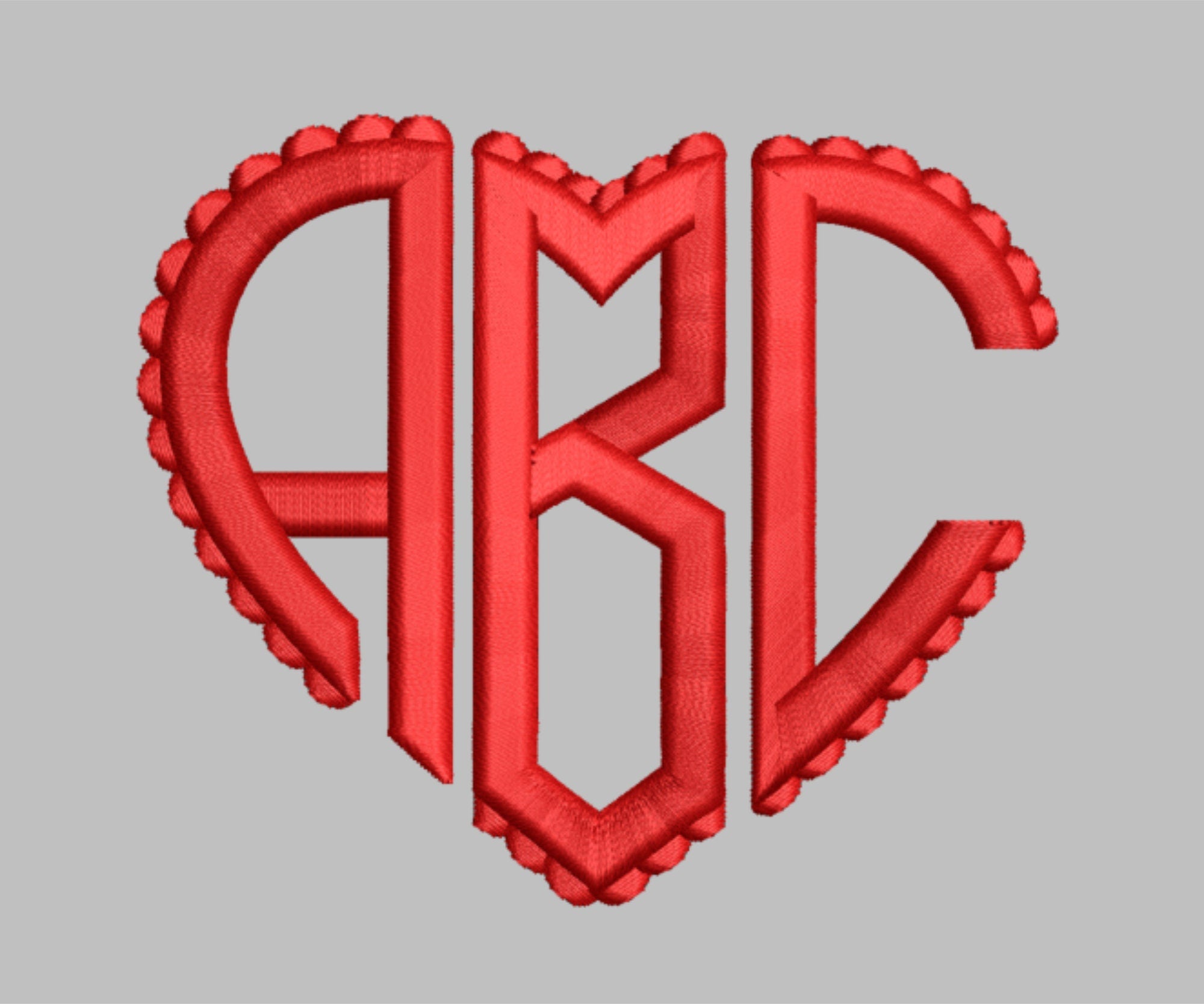 Heart Monogram Font for Machine Embroidery Use | Instant Download |  10 format file type | 3 sizes