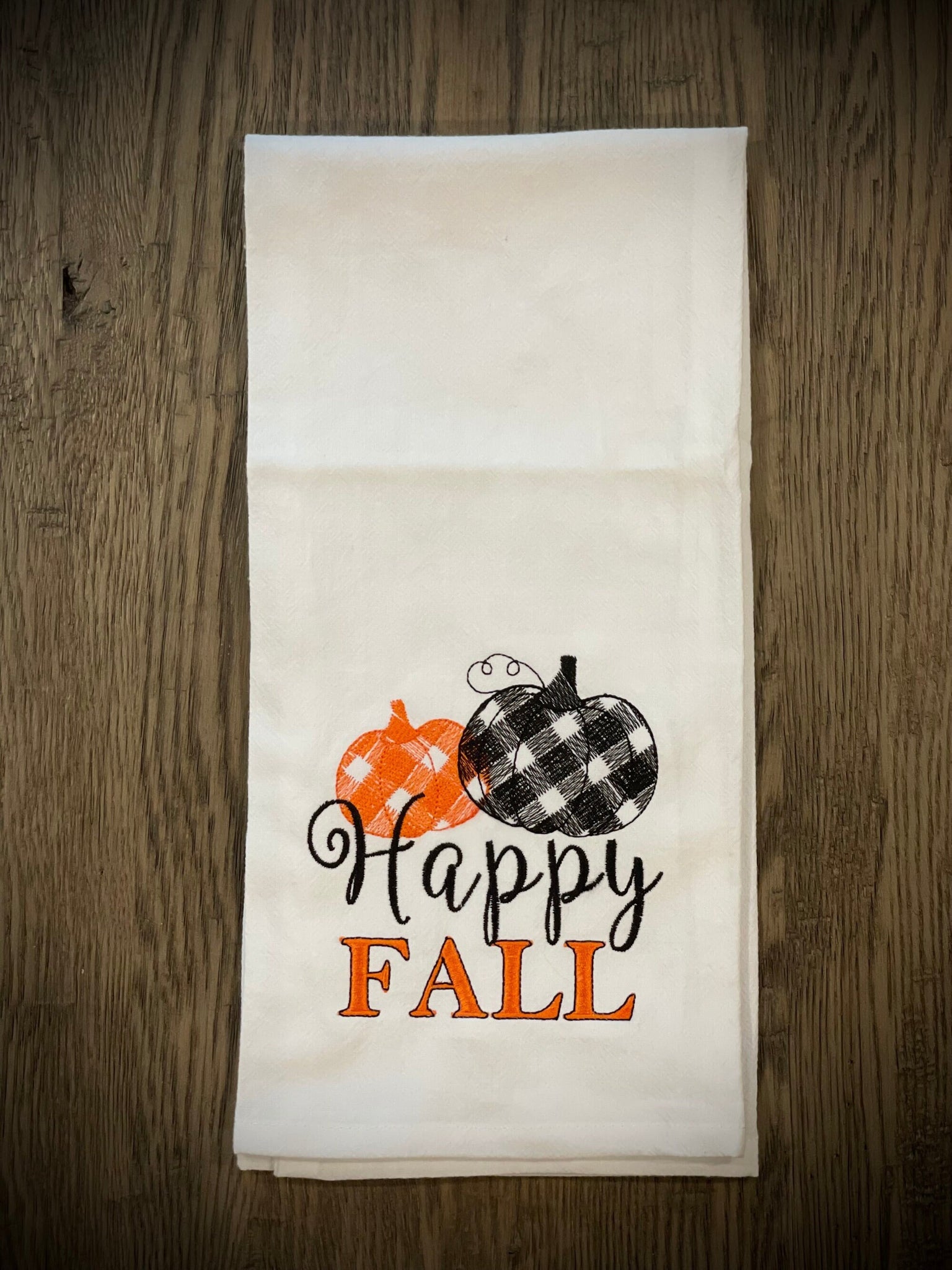 Happy Fall Embroidered Tea Towel /  Hand Towel