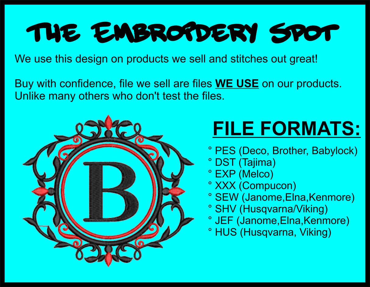 Fancy Ring Monogram Font for Machine Embroidery Use | Instant Download |  8 format file type | 3 sizes