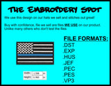 Hat Thin Blue Line US Flag Rear or Side Machine Embroidery Design | Instant Download |  7 format files