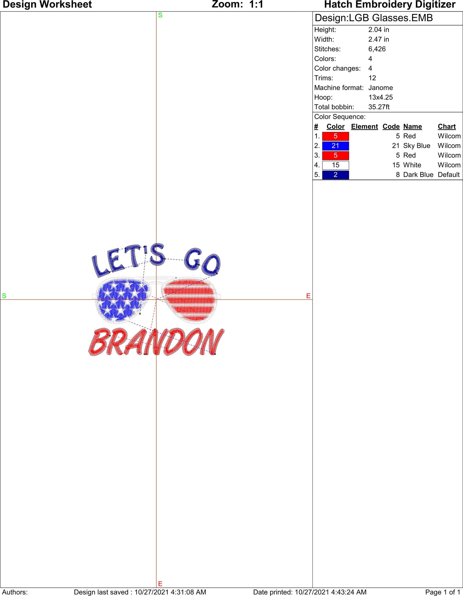 LET'S GO BRANDON Glasses Machine Embroidery Design Files | Instant Download |  7 format files