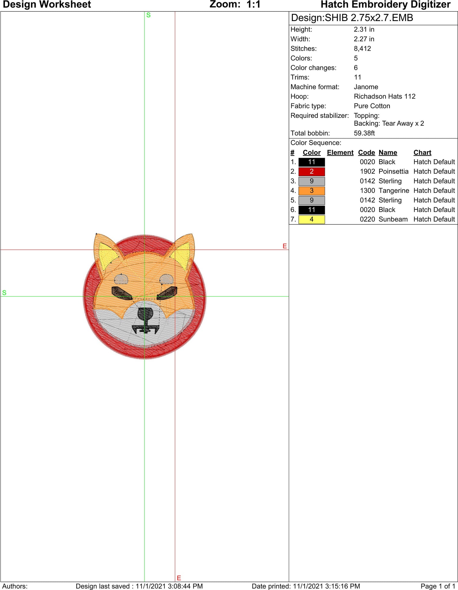 SHIB INU Machine Embroidery Design Files | Instant Download | 7 format files 3 sizes