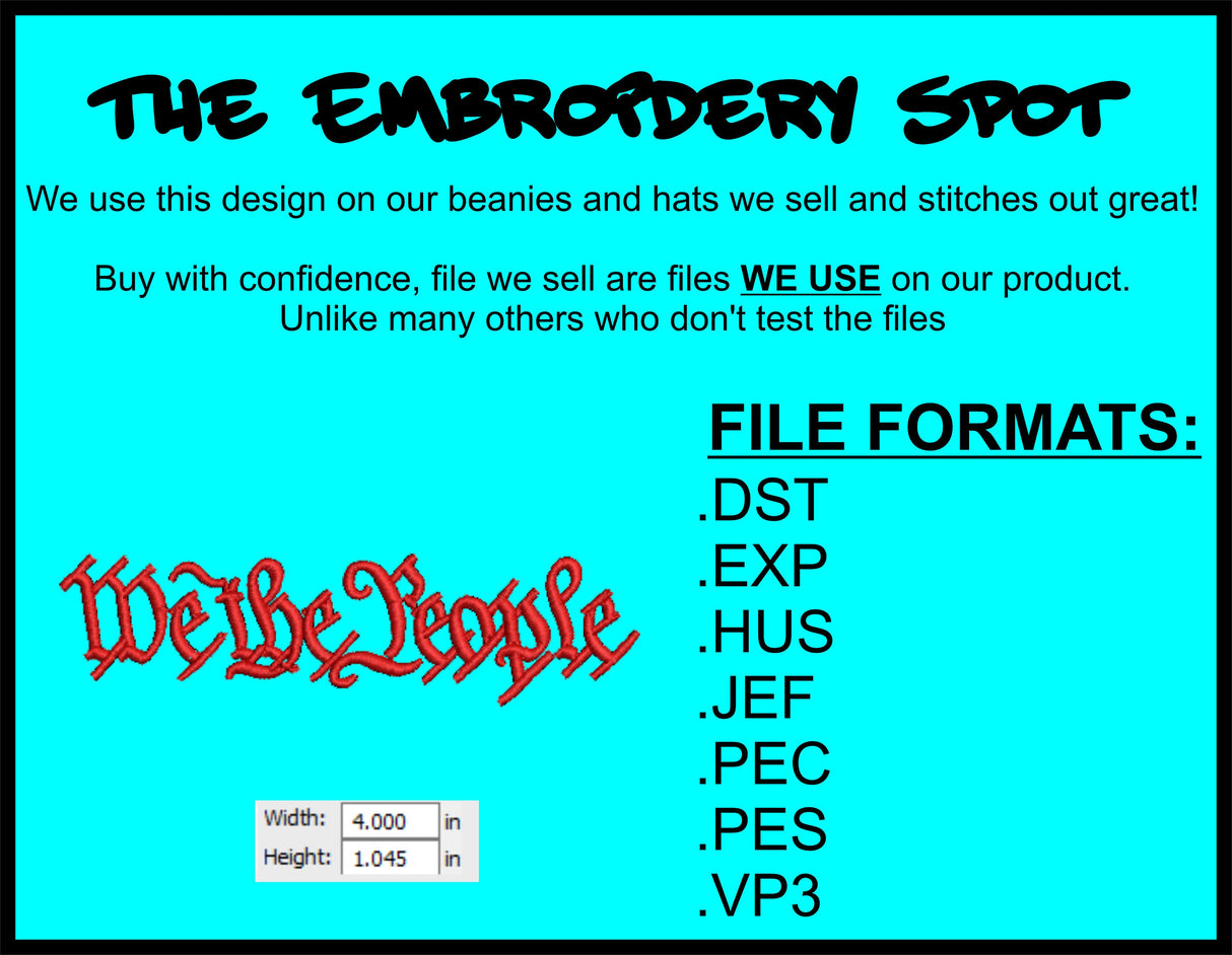 We the People Machine Embroidery Design Files | Instant Download |  7 format files