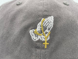 Embroidered Praying Hands with Rosery on Distress Hat