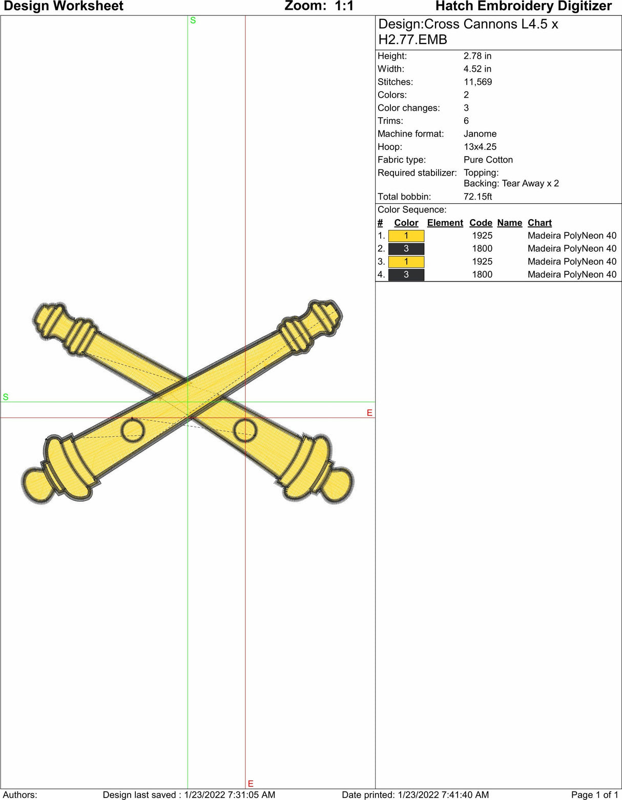 Artillery Cross Cannons Machine Embroidery Design | Instant Download |  7 format files | 3 Sizes