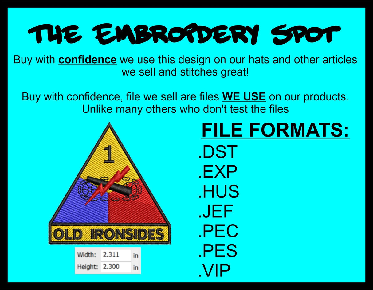 1st Armor Division Old Ironside Machine Embroidery Design | Instant Download |  7 format files
