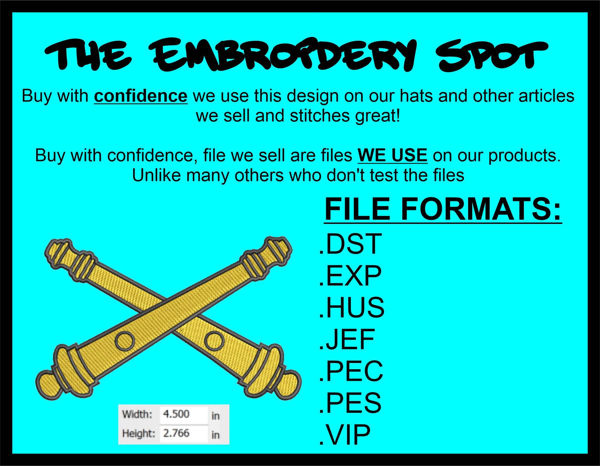 Artillery Cross Cannons Machine Embroidery Design | Instant Download |  7 format files | 3 Sizes